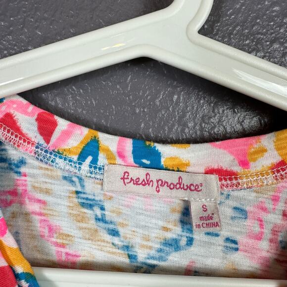 Fresh Produce Colorful Top Size Small Short Sleeve Pink Blue Tropical Beach - Picture 4 of 6